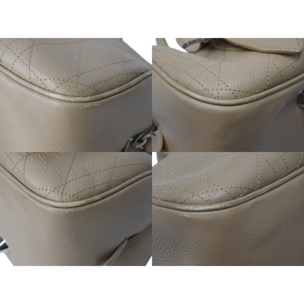 Christian Dior Cannage Boston Bag Logo Hardware Beige Tan Leather - Picture 6 of 10